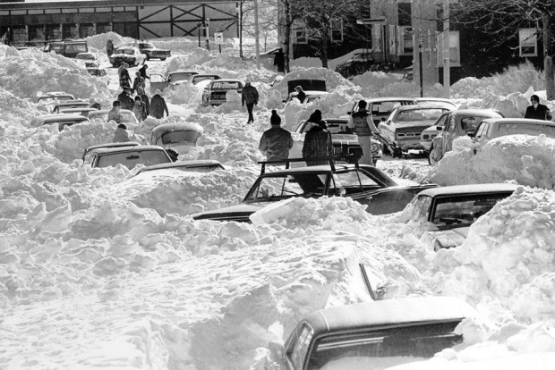 Residents of Farragut Road in South Boston dig out cars from snowdrifts from the blizzard of '78. (AP)