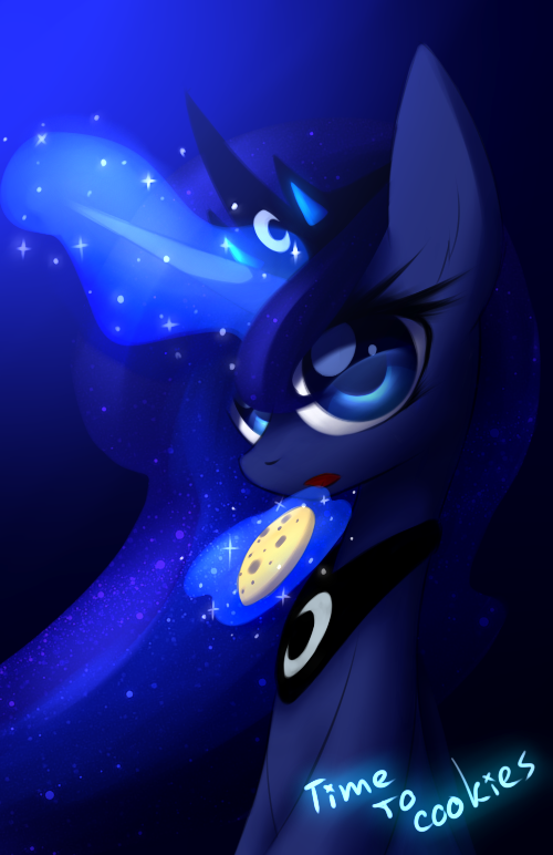 e621 blue_eyes blue_fur blue_hair cookie english_text equine eyelashes female feral food friendship_is_magic fur hair horn magic mammal my_little_pony princess_luna_(mlp) queenbloodysky simple_background solo text unicorn