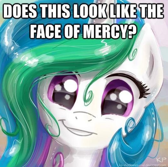 DOES THIS LOOKLIKE THE FACE OF MERCY Princess Celestia Rainbow Dash Twilight Sparkle Princess Luna green mammal purple cartoon vertebrate nose text fictional character eye anime graphic design