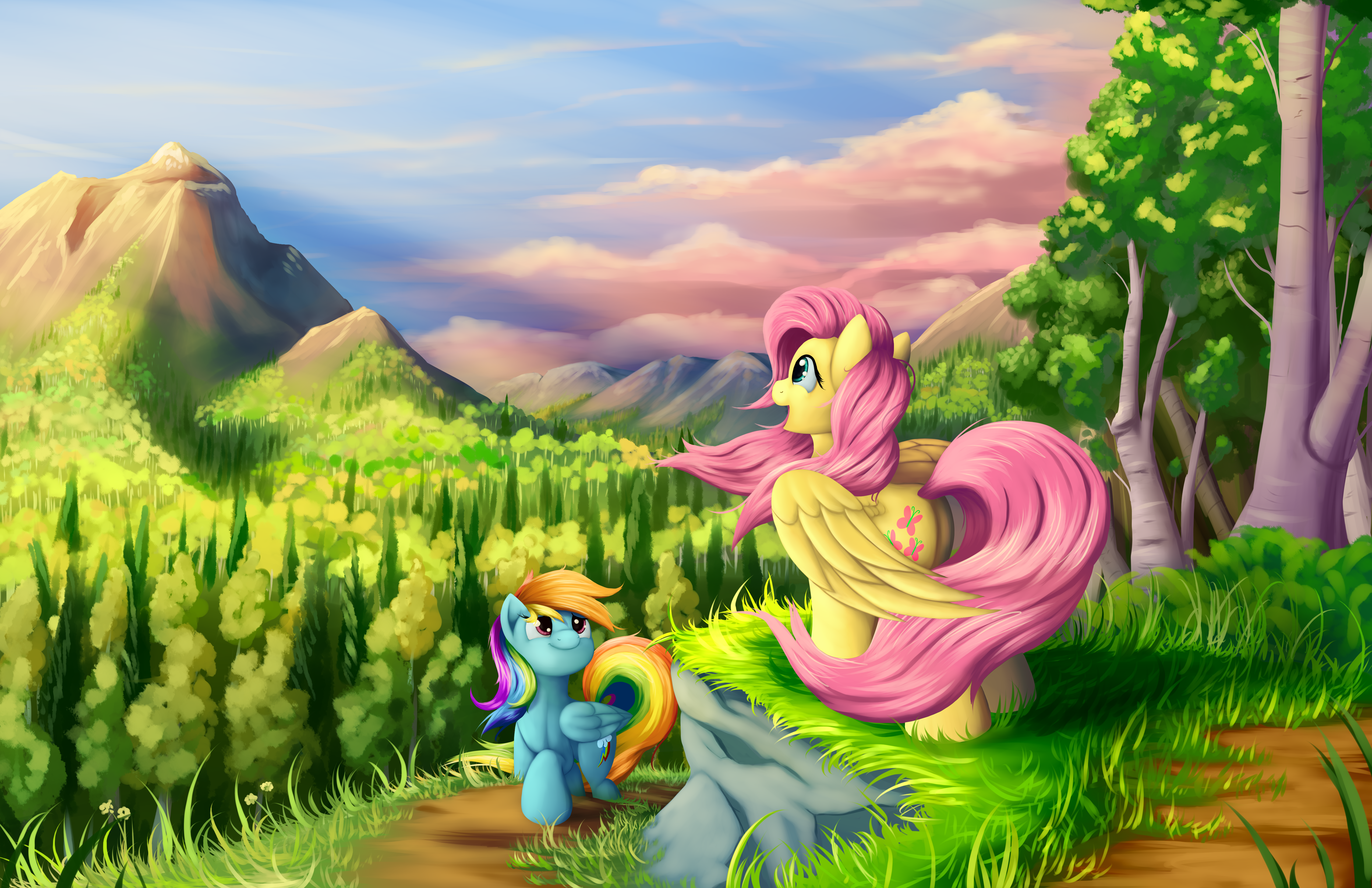 e621 2015 absurd_res blue_feathers blue_fur duo equine feathered_wings feathers female feral fluttershy_(mlp) friendship_is_magic fur grennadder hair hi_res mammal multicolored_hair my_little_pony pegasus rainbow_dash_(mlp) rainbow_hair wings yellow_feathers
