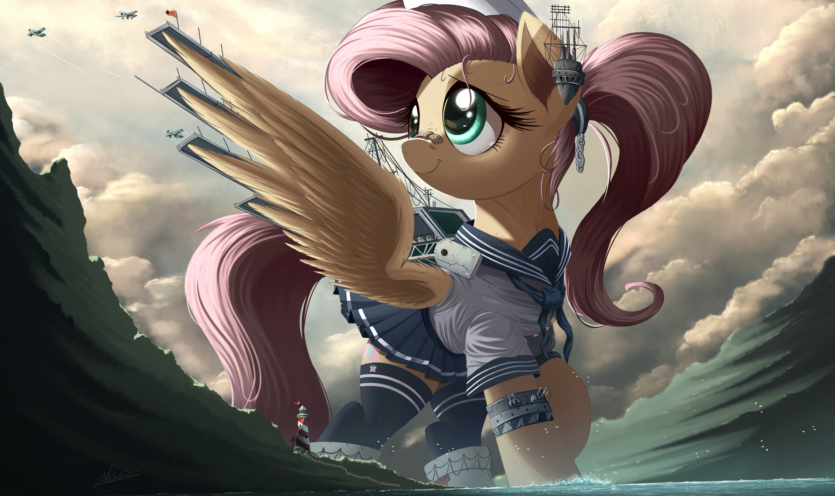 1399657__safe_artist-colon-ncmares_fluttershy_anime_bandage_bandaid_clothes_cloud_crossover_cute_female_giant+pony_kantai+collection_lighthouse_macro_m.png