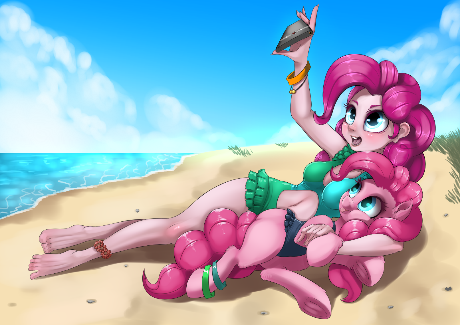1400393__artist+needed_safe_pinkie+pie_equestria+girls_armpits_beach_blue+swimsuit_bracelet_clothes_cute_diapinkes_drawthread_feet_fluffy_frilled+swims.png
