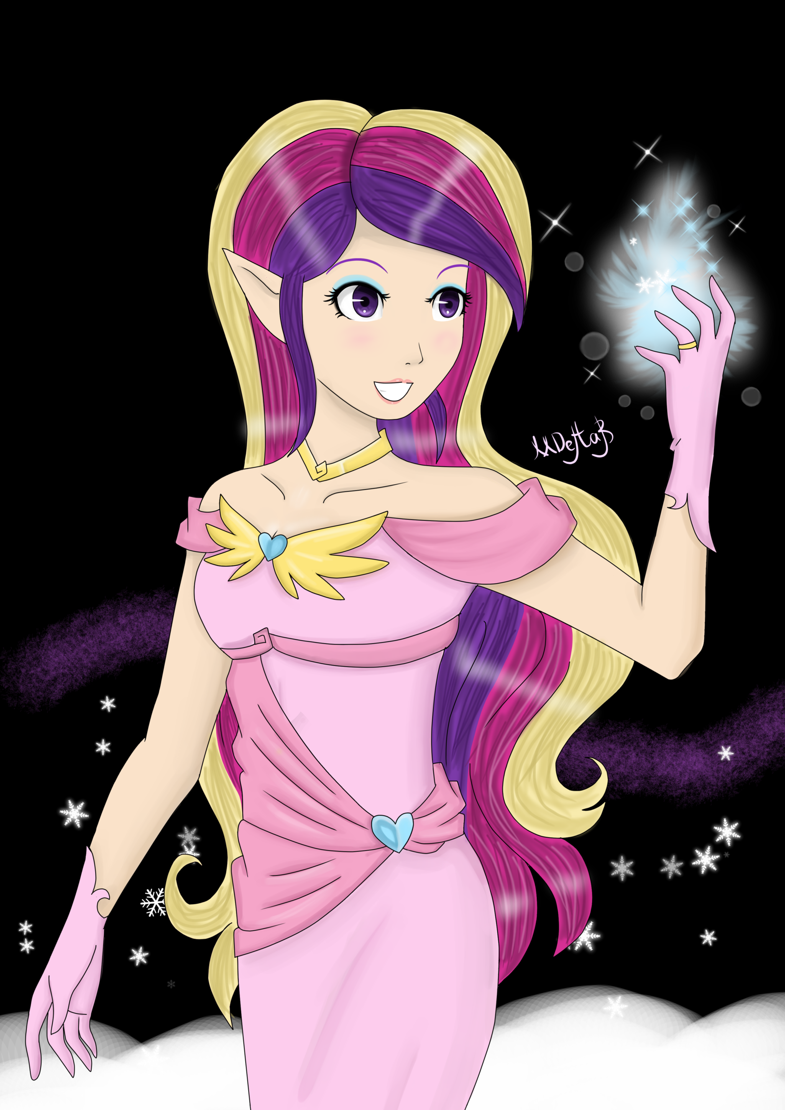 1411259__safe_artist-colon-mdeltar_princess+cadance_clothes_dress_elf+ears_gloves_humanized_magic_ring_snow_solo_wedding+ring.png