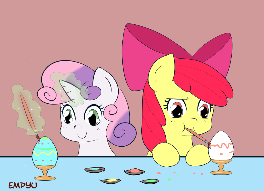 1412446__safe_artist-colon-empyu_apple+bloom_sweetie+belle_duo_earth+pony_easter_easter+egg_egg_female_filly_glowing+horn_magic_mouth+hold_paint_painti.png