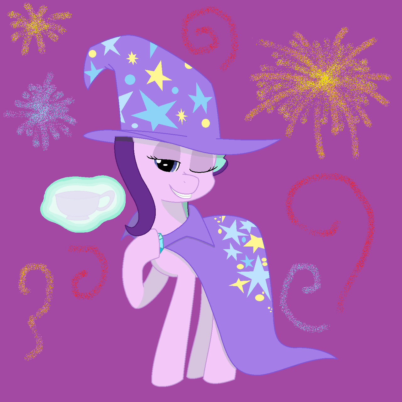 1414237__safe_artist-colon-flunggy_starlight+glimmer_cape_clothes_cup_hat_one+eye+closed_pony_smiling_solo_teacup_trixie%27s+cape_trixie%27s+hat_unicor.png