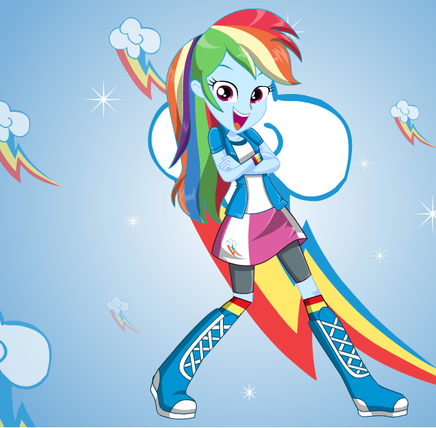 1414654__safe_artist-colon-kimpossiblelove_rainbow+dash_equestria+girls_boots_clothes_compression+shorts_crossed+arms_cute_cutie+mark_female_looking+at.png
