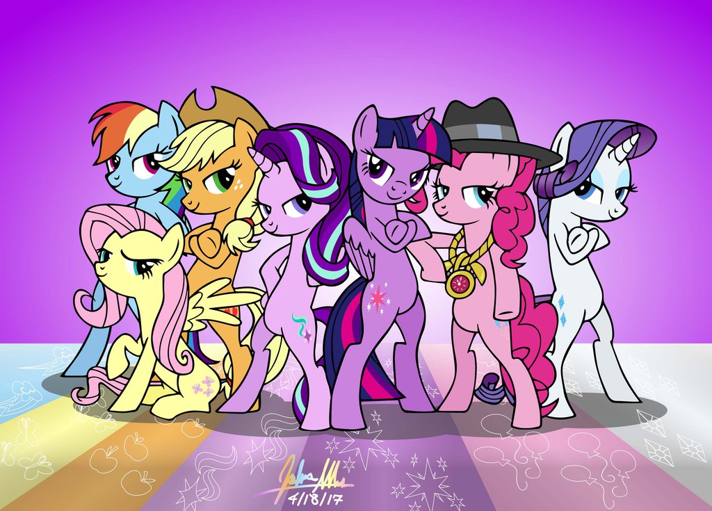 1416374__safe_artist-colon-soulsliver249_applejack_fluttershy_pinkie+pie_rainbow+dash_rarity_starlight+glimmer_twilight+sparkle_bipedal_fresh+princess+.jpeg