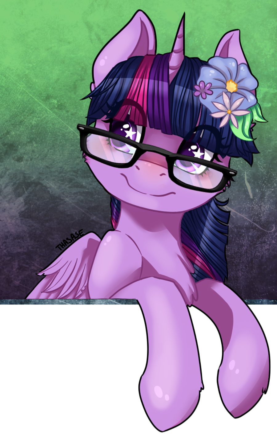 1422965__safe_artist-colon-thasase1002_twilight+sparkle_alicorn_flower_flower+in+hair_glasses_princess+twilight_smiling_solo_starry+eyes_wingding+eyes.png
