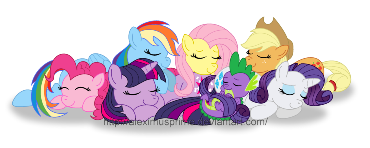 1425169__safe_artist-colon-aleximusprime_applejack_fluttershy_pinkie+pie_rainbow+dash_rarity_spike_twilight+sparkle_cuddle+puddle_cuddling_cute_mane+se.png