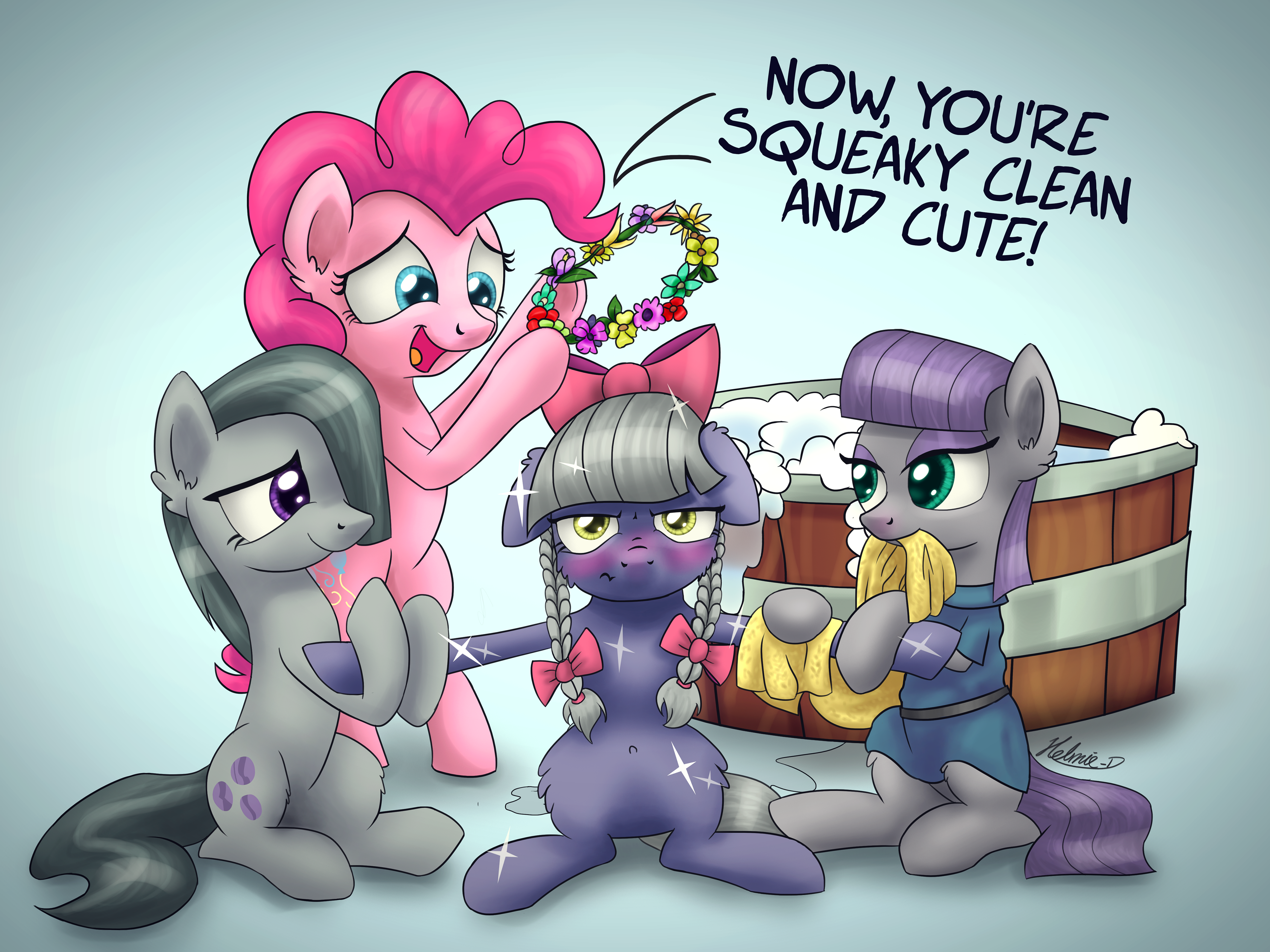 1429665__safe_artist-colon-helmie-dash-d_limestone+pie_marble+pie_maud+pie_pinkie+pie_angry_annoyed_bath_blushing_bow_braid_clean_commission_dialogue_e.png