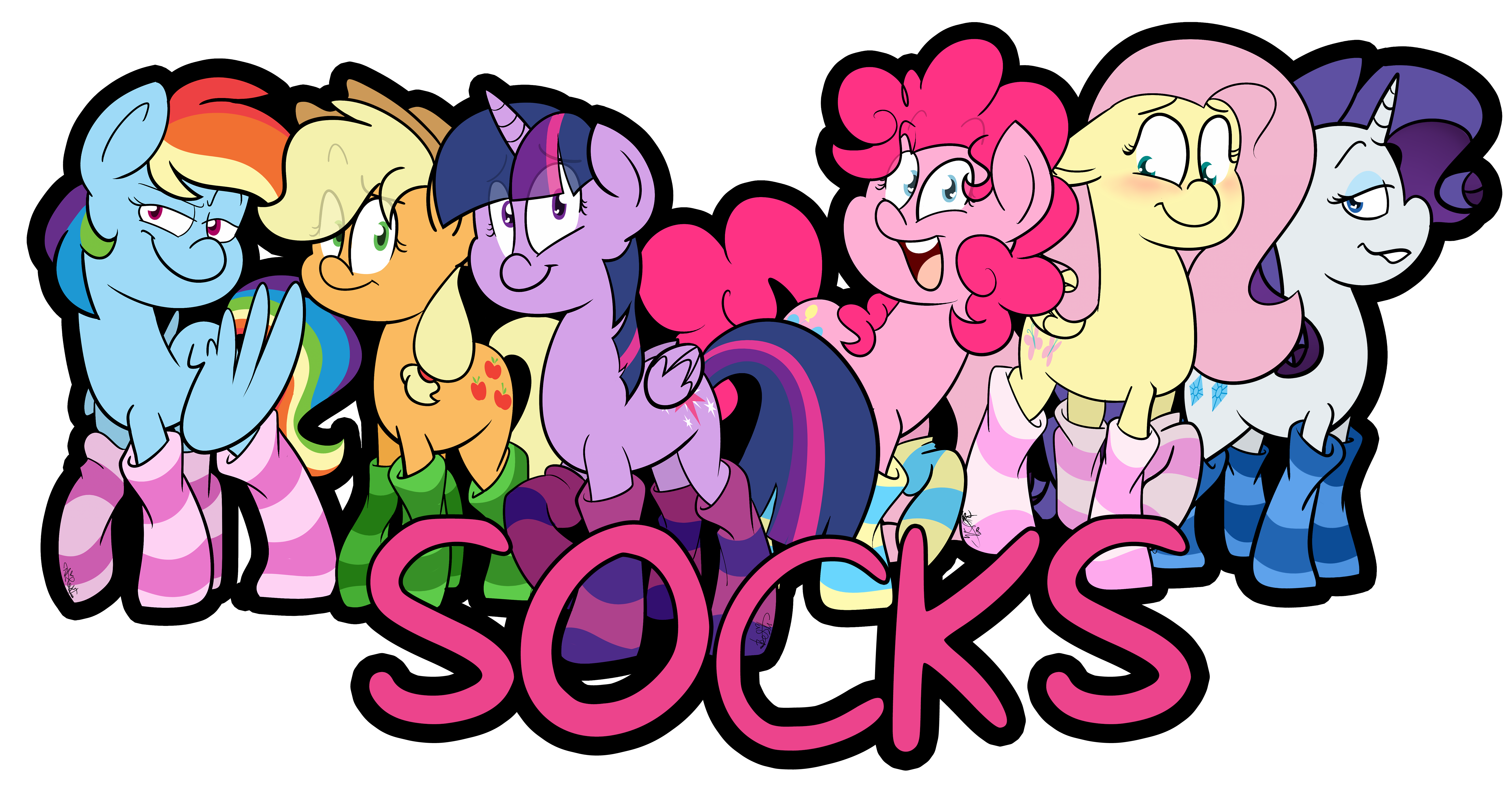 1421752__safe_artist-colon-befishproductions_applejack_fluttershy_pinkie+pie_rainbow+dash_rarity_twilight+sparkle_alicorn_blushing_clothes_mane+six_pon.png
