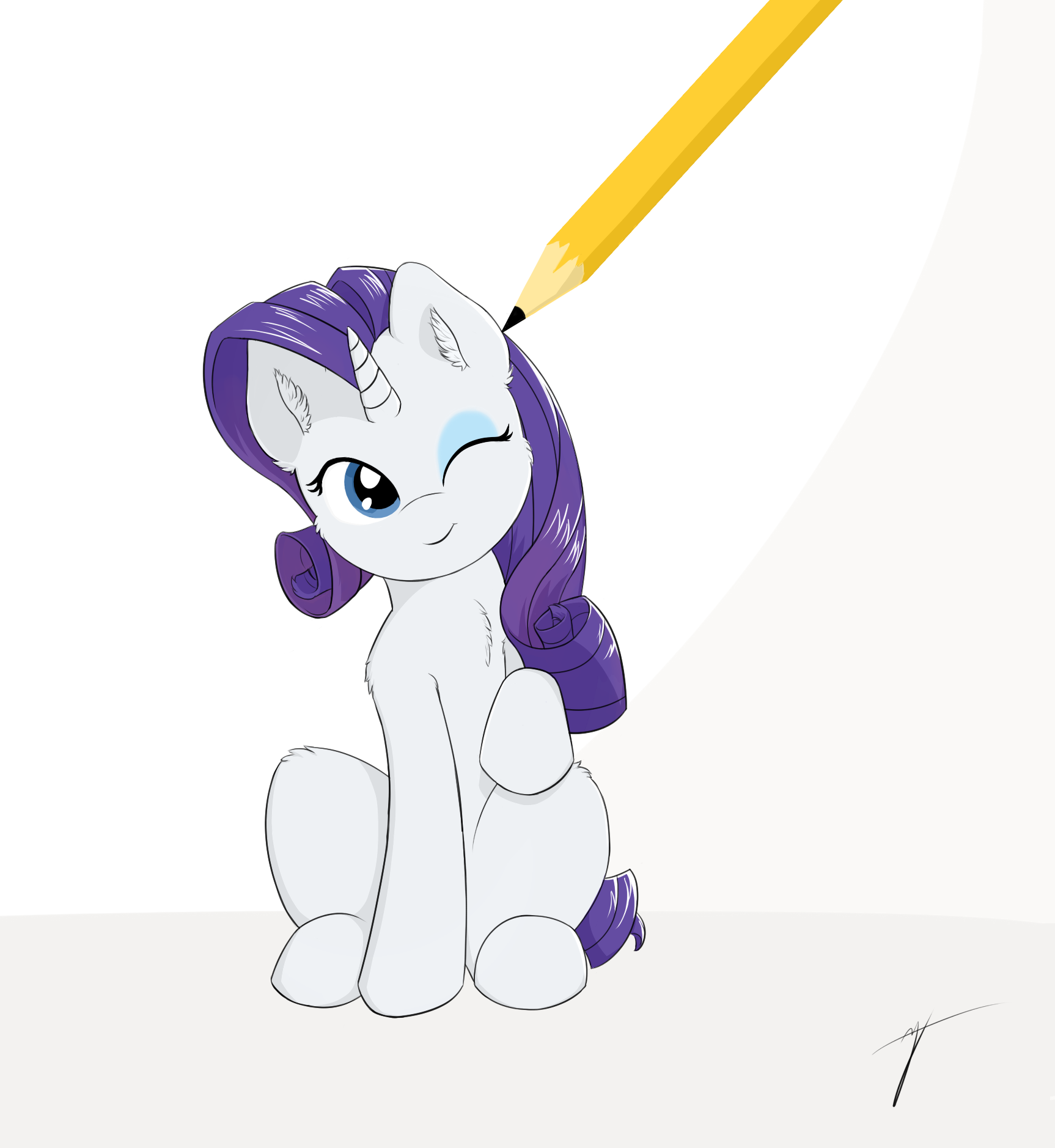 1438981__safe_artist-colon-taxar_rarity_drawn+into+existence_looking+at+you_one+eye+closed_pencil_raised+hoof_simple+background_sitting_smiling_solo_wi.png