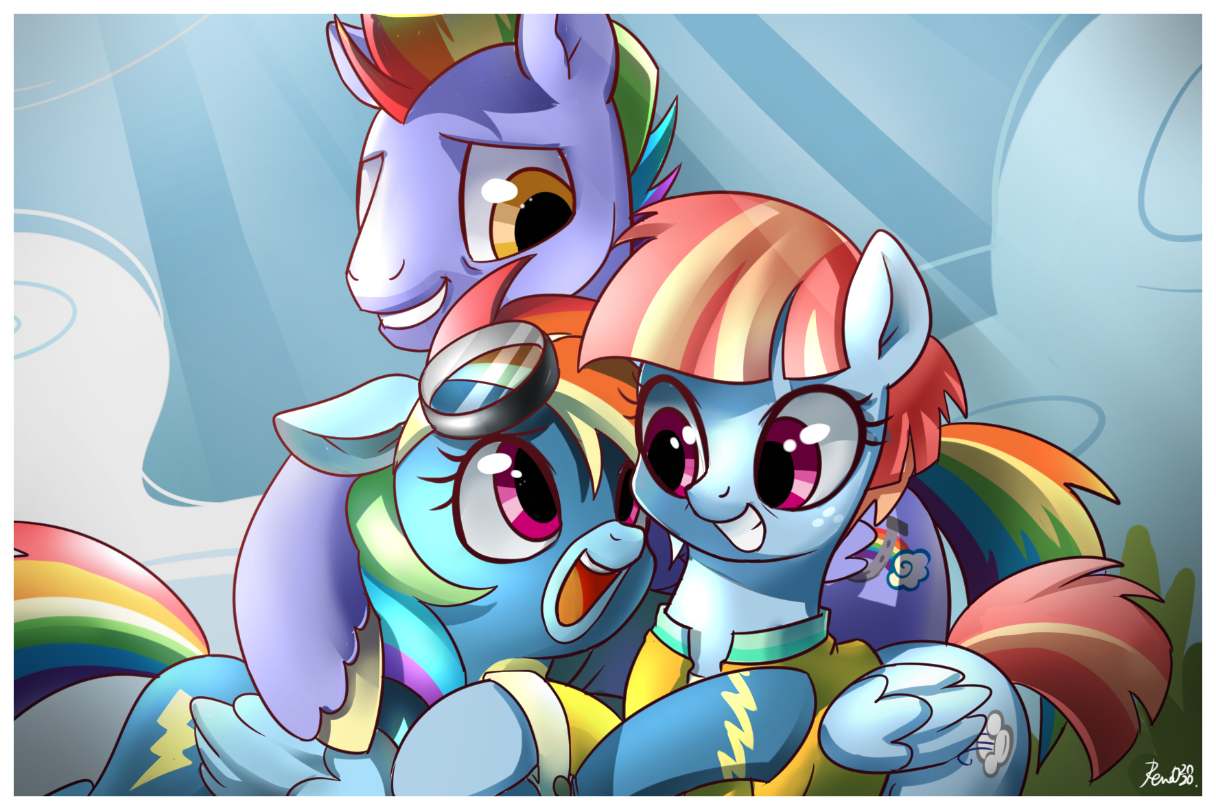 1441408__safe_artist-colon-renokim_bow+hothoof_rainbow+dash_windy+whistles_parental+glideance_spoiler-colon-s07e07_clothes_cute_family_goggles_open+mou.png