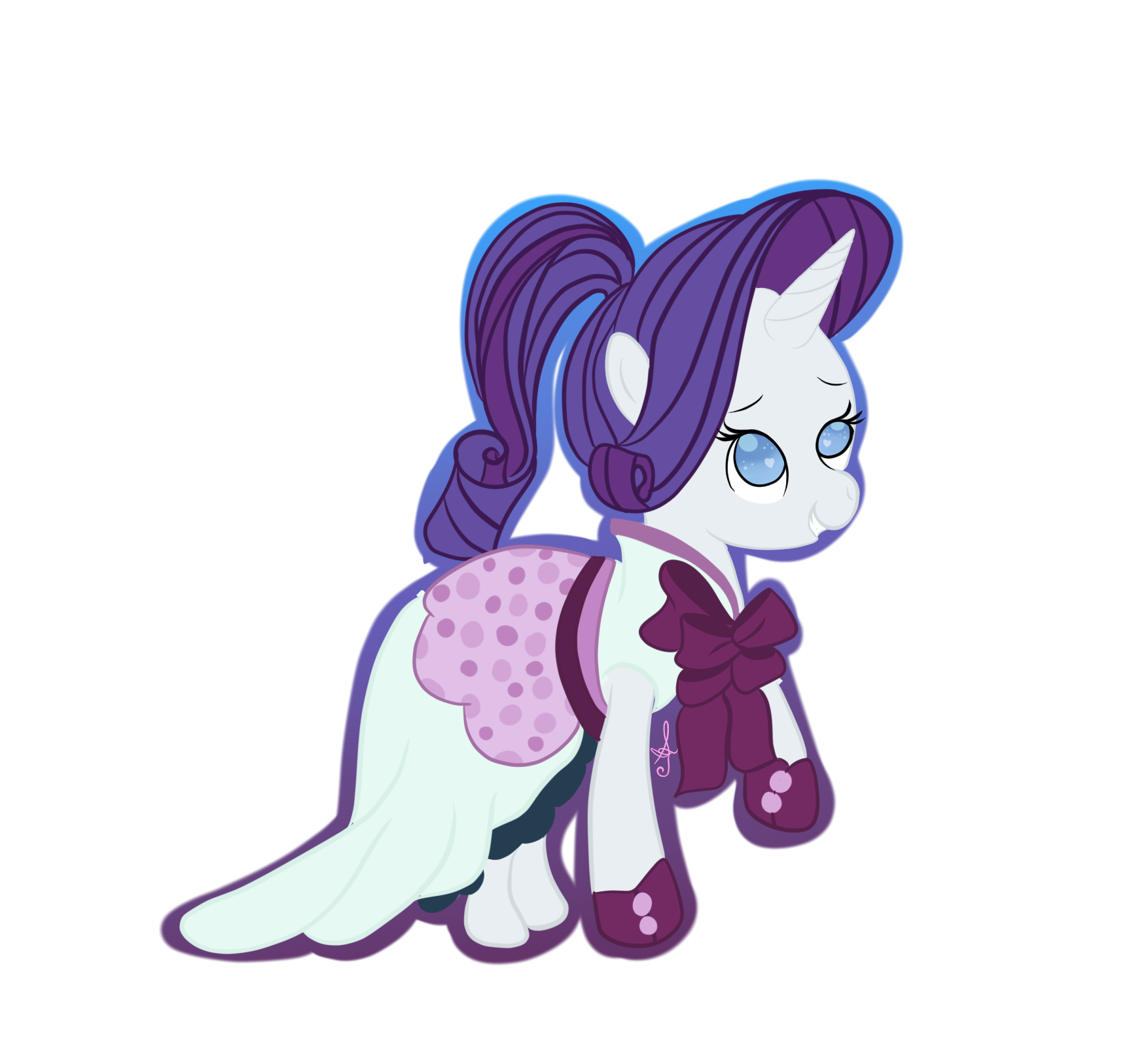 1447146__safe_artist-colon-silversthreads_rarity_rarity+investigates_clothes_digital+art_dress_hat_shoes_solo.png