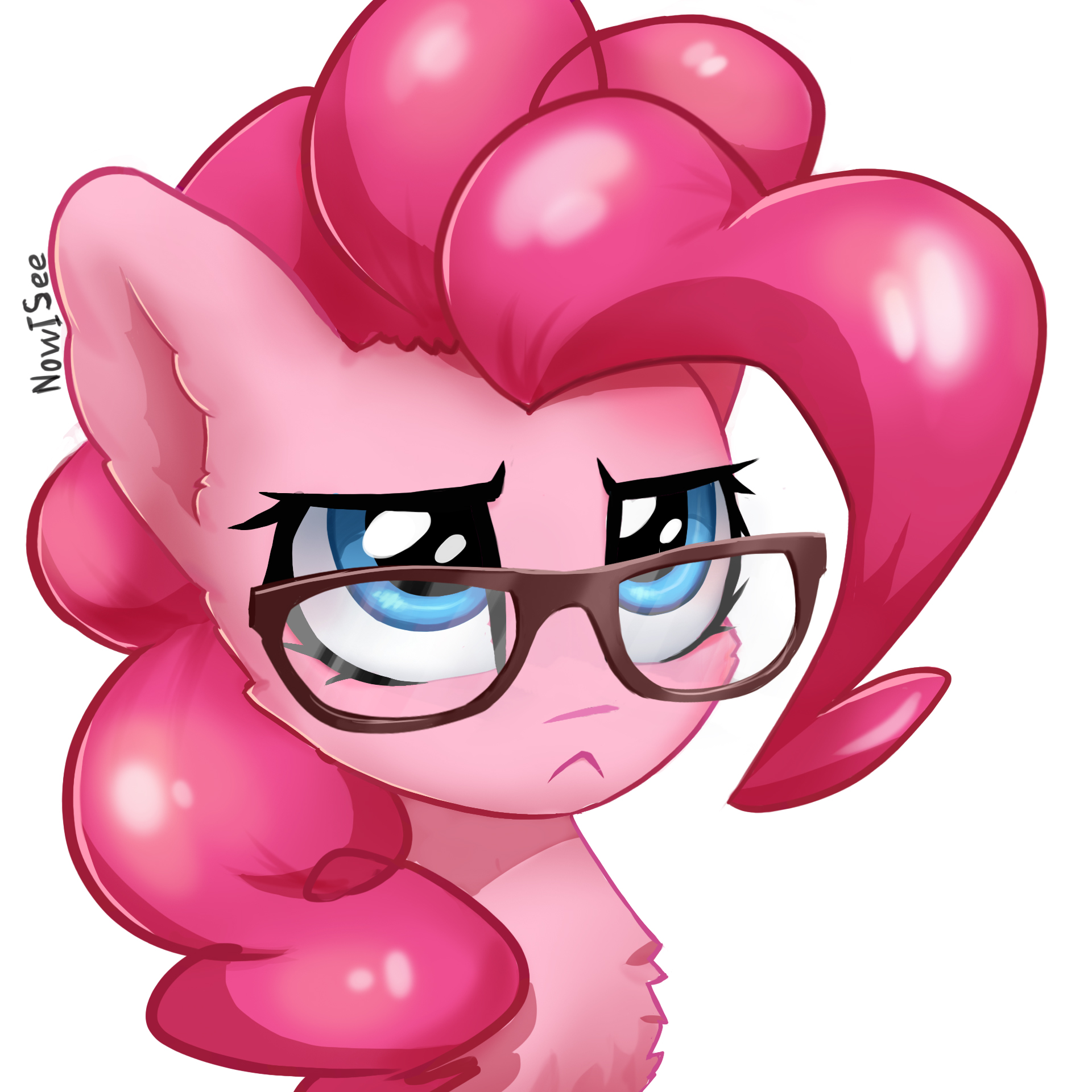 1449342__safe_artist-colon-inowiseei_pinkie+pie_-colon-%3C_bust_cute_diapinkes_earth+pony_female_glasses_mare_pony_portrait_serious_serious+face_simple.jpeg