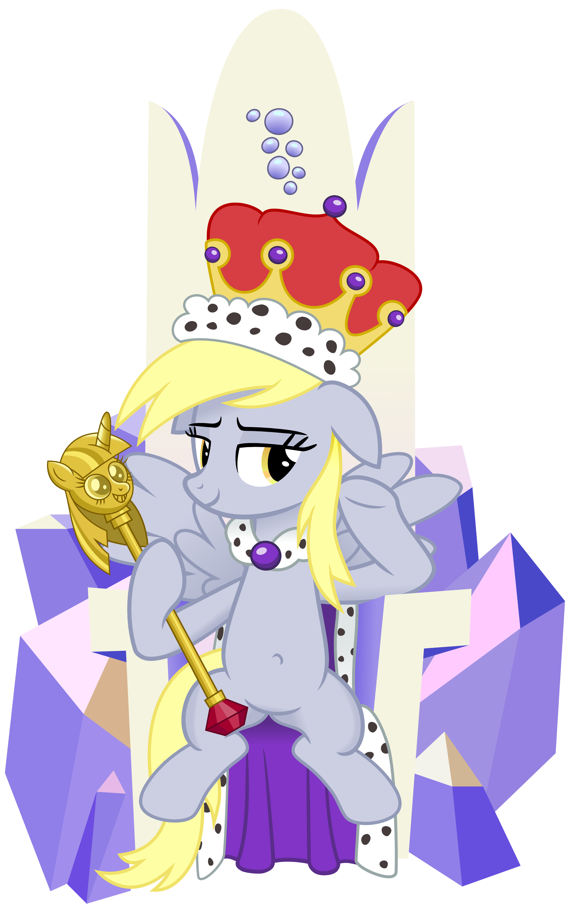 1458651__safe_artist-colon-cheezedoodle96_derpy+hooves_a+royal+problem_spoiler-colon-s07e10_belly+button_cape_clothes_crown_female_jewelry_lidded+eyes_.png