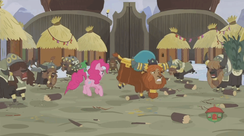1442704__safe_screencap_pinkie+pie_prince+rutherford_not+asking+for+trouble_spoiler-colon-s07e11_animated_earth+pony_pony_smashing_yak.gif
