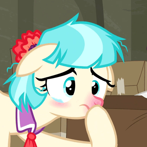 1162389__safe_screencap_coco+pommel_rarity_the+saddle+row+review_animated_boop_cocobetes_cold_crying_cute_floppy+ears_loop_messy+mane_nose+rub_red+nose.gif