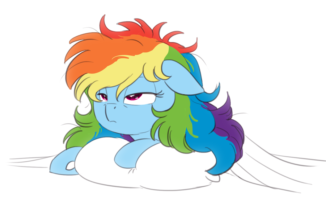 1276436__safe_artist-colon-carnifex_rainbow+dash_bed+mane_blanket_cute_dashabetes_floppy+ears_lidded+eyes_messy+mane_morning+ponies_pillow_prone_simple.png