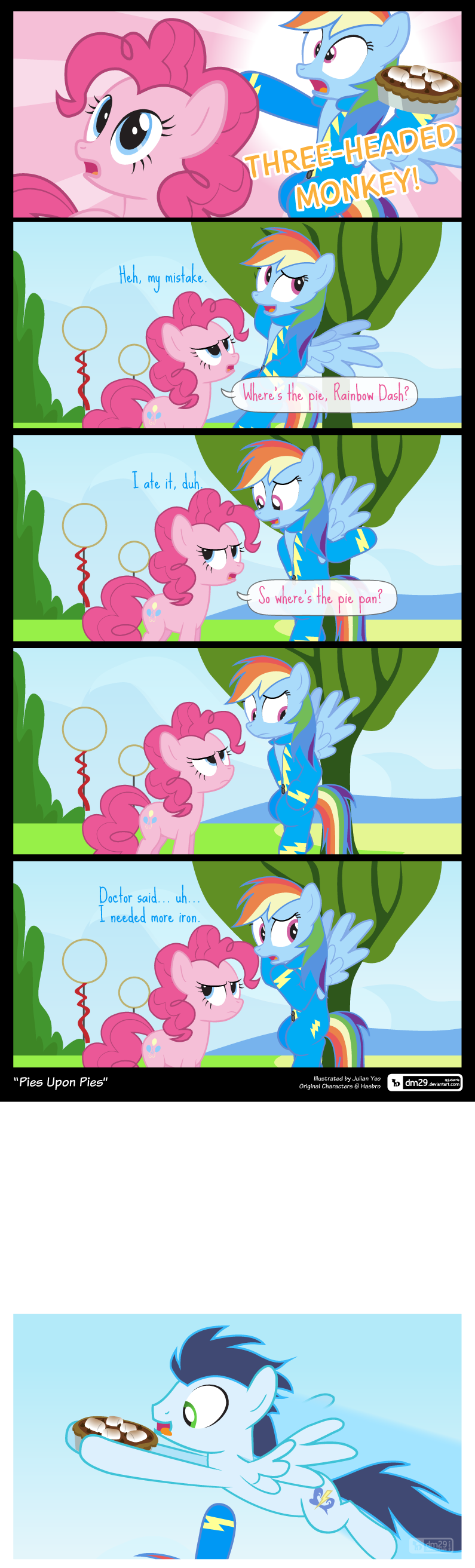 1564309__safe_artist-colon-dm29_pinkie+pie_rainbow+dash_soarin%27_secrets+and+pies_spoiler-colon-s07e23_comic_food_monkey+island_pie_that+pony+sure+doe.png