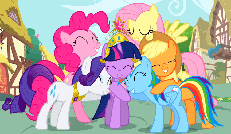 1429545__safe_screencap_applejack_fluttershy_pinkie+pie_rainbow+dash_rarity_twilight+sparkle_magical+mystery+cure_animated_big+crown+thingy_cropped_cud.gif