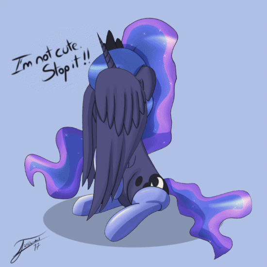 1631633__safe_artist-colon-szafir87_artist-colon-trentgt_princess+luna_alicorn_alternate+hairstyle_animated_blatant+lies_blep_blushing_clothes_covering.gif