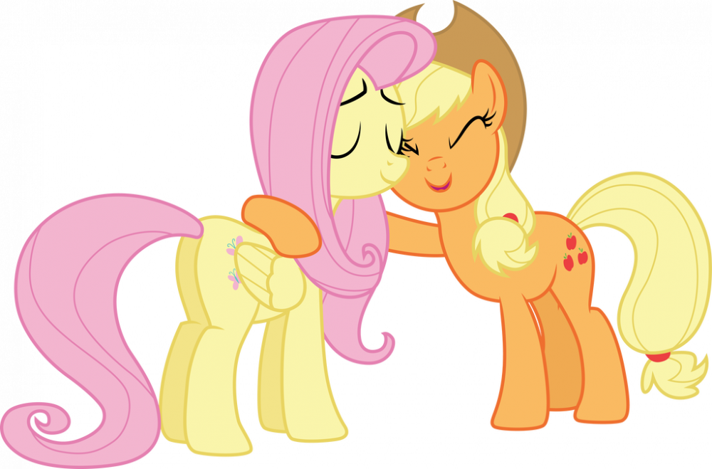 Applejack hugging Fluttershy by CloudyGlow