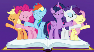 Mane Six singing on the journal pages S7E14