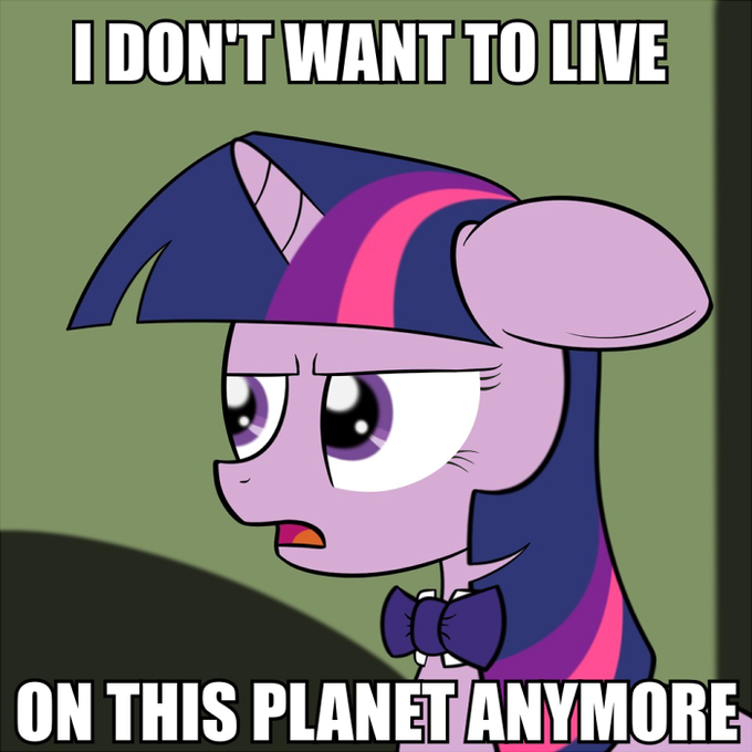 IDONT WANT TO LIVE ON THIS PLANET ANYMORE Twilight Sparkle Rainbow Dash Applejack Apple Bloom cartoon pink mammal text purple vertebrate horse like mammal fictional character fiction