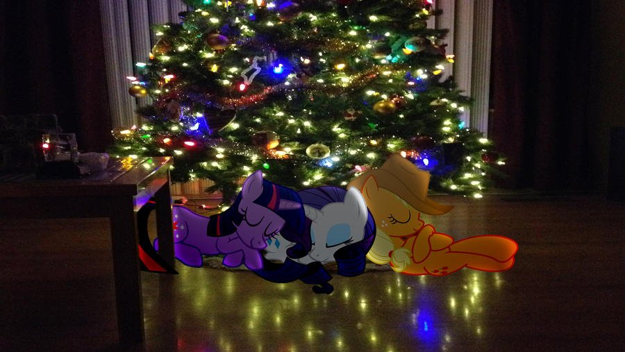 ponies_sleeping_under_the_christmas_tree