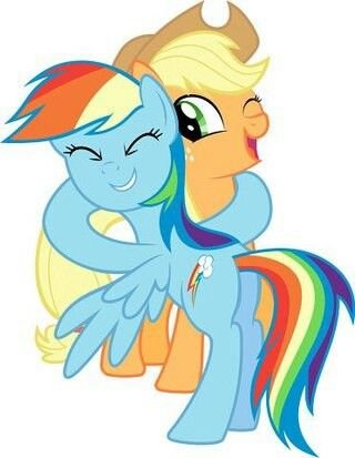 Image result for mlp applejack rainbow dash hug