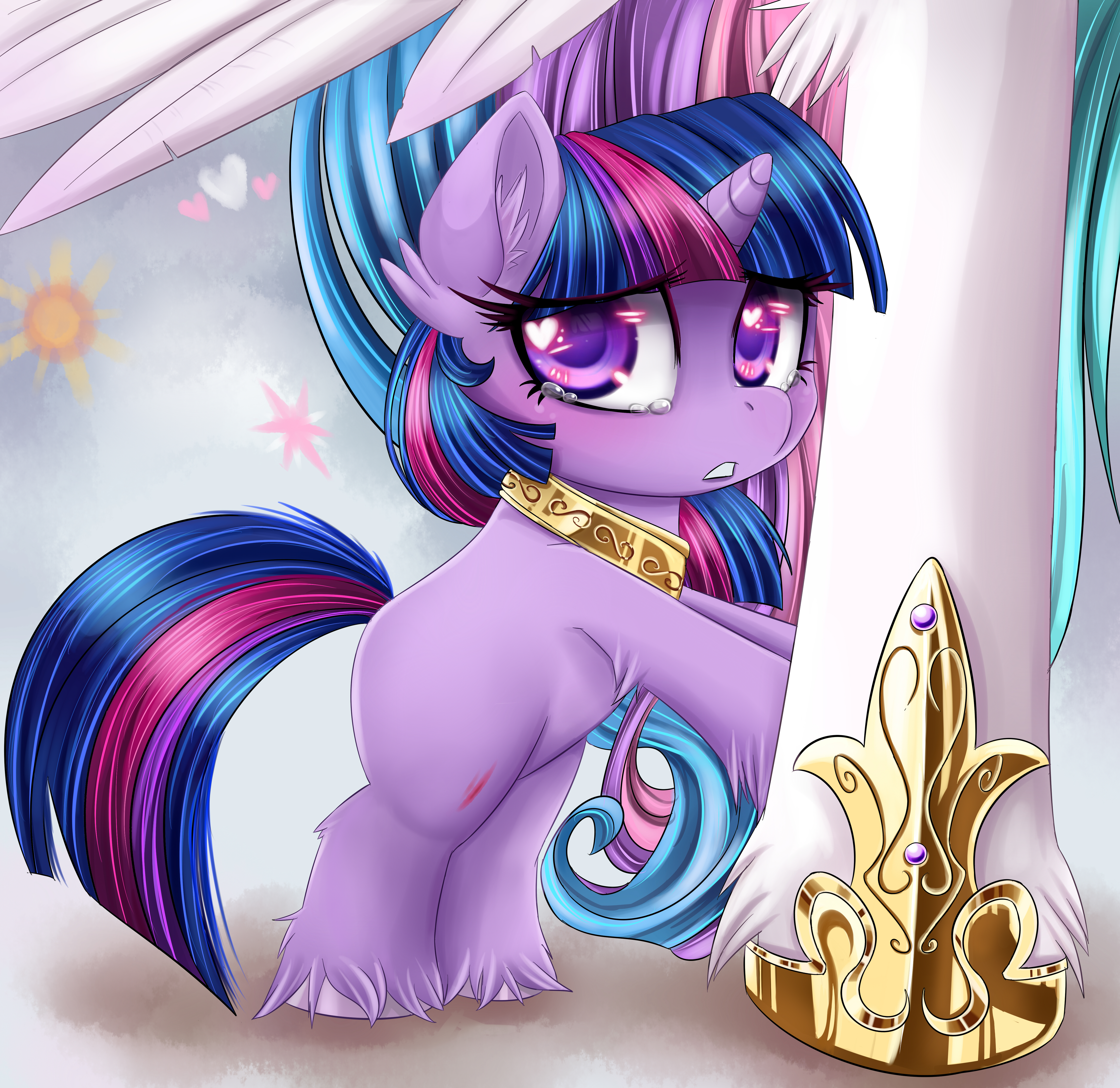 e621 2015 absurd_res cub cute duo equine feathered_wings feathers female feral friendship_is_magic fur hair hi_res horn lyra-senpai magnaluna mammal multicolored_hair my_little_pony pegasus princess_celestia_(mlp) purple_fur purple_hair tears twilight_sparkle_(mlp) two_tone_hair unicorn wings young