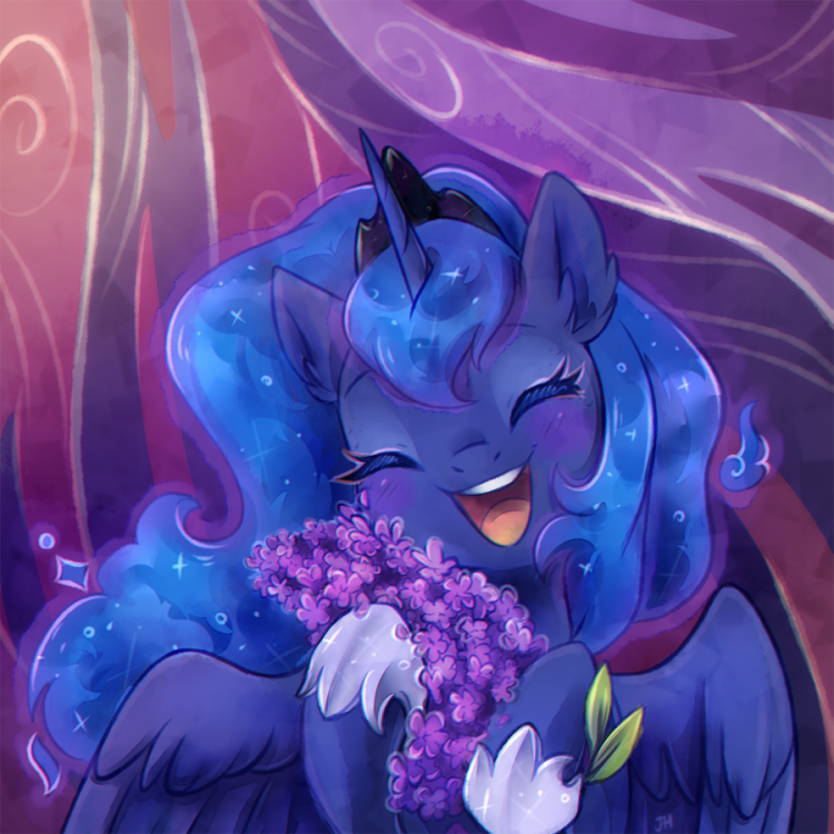 1671281 - alicorn, artist:jumblehorse, blushing, cute, eyes closed, female,  flower, lavender, lunabete… | Princess luna, My little pony pictures,  Celestia and luna