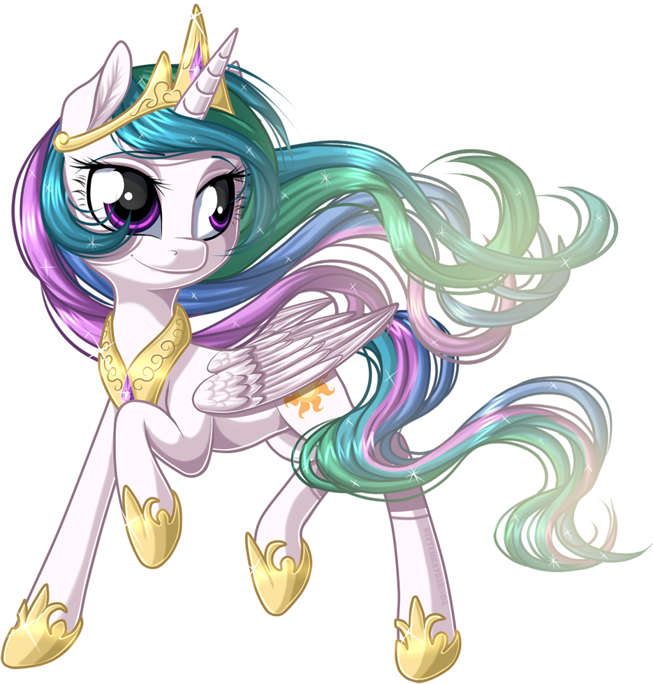 e621 crown cutie_mark equine feathered_wings feathers feral friendship_is_magic fur hair horn jewelry kittehkatbar mammal multicolored_hair multicolored_tail my_little_pony princess_celestia_(mlp) purple_eyes royalty simple_background smile solo tiara white_fur winged_unicorn wings