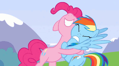Image result for mlp pinkie pie rainbow dash hug gif