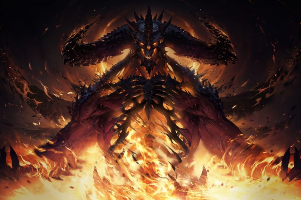 Artwork of Diablo in flames from Diablo Immortal.