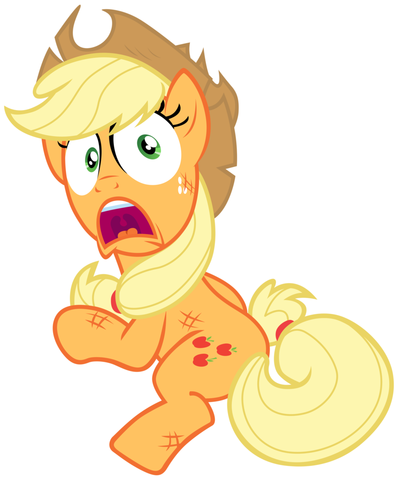 Applejack shocked by the statue's fall by Tardifice