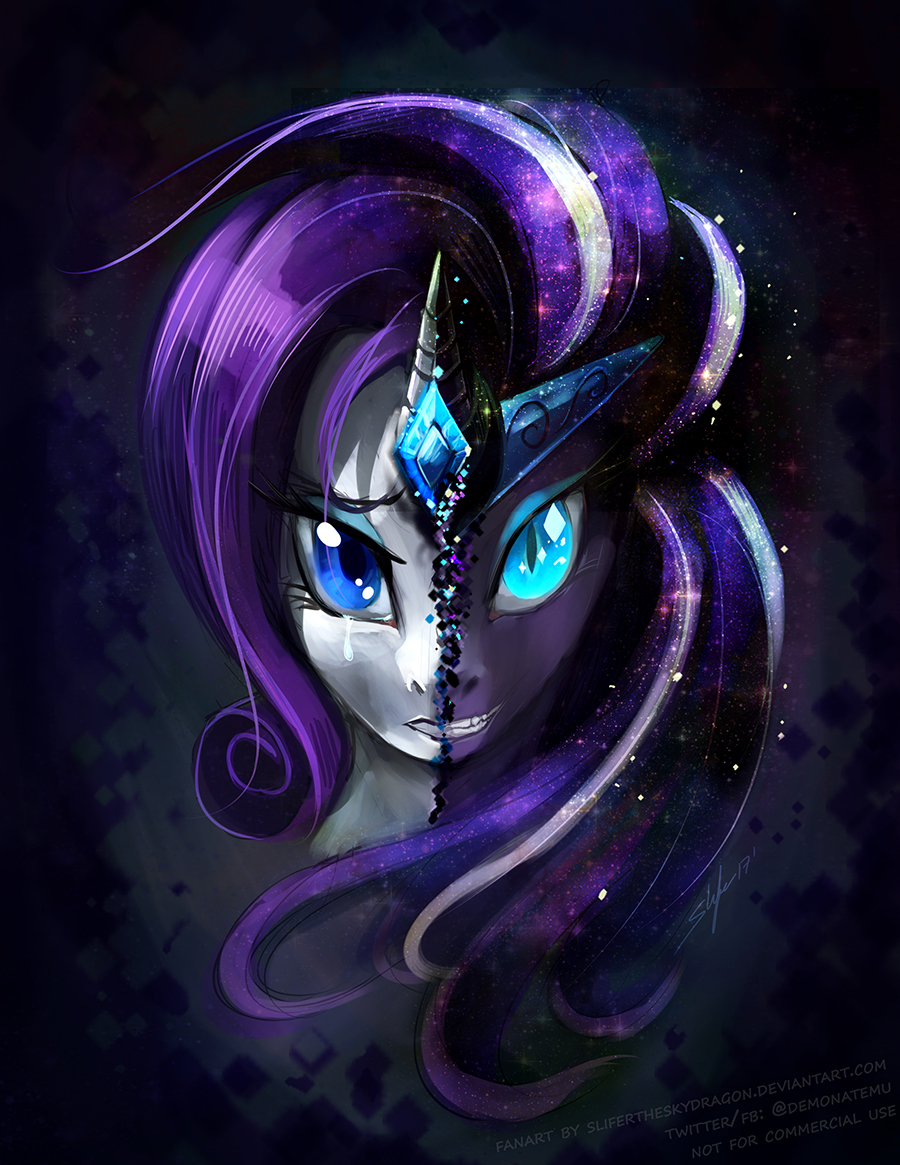 e621 2017 blue_eyes equine friendship_is_magic horn mammal my_little_pony nightmare_rarity_(idw) rarity_(mlp) slifertheskydragon slit_pupils solo tears unicorn