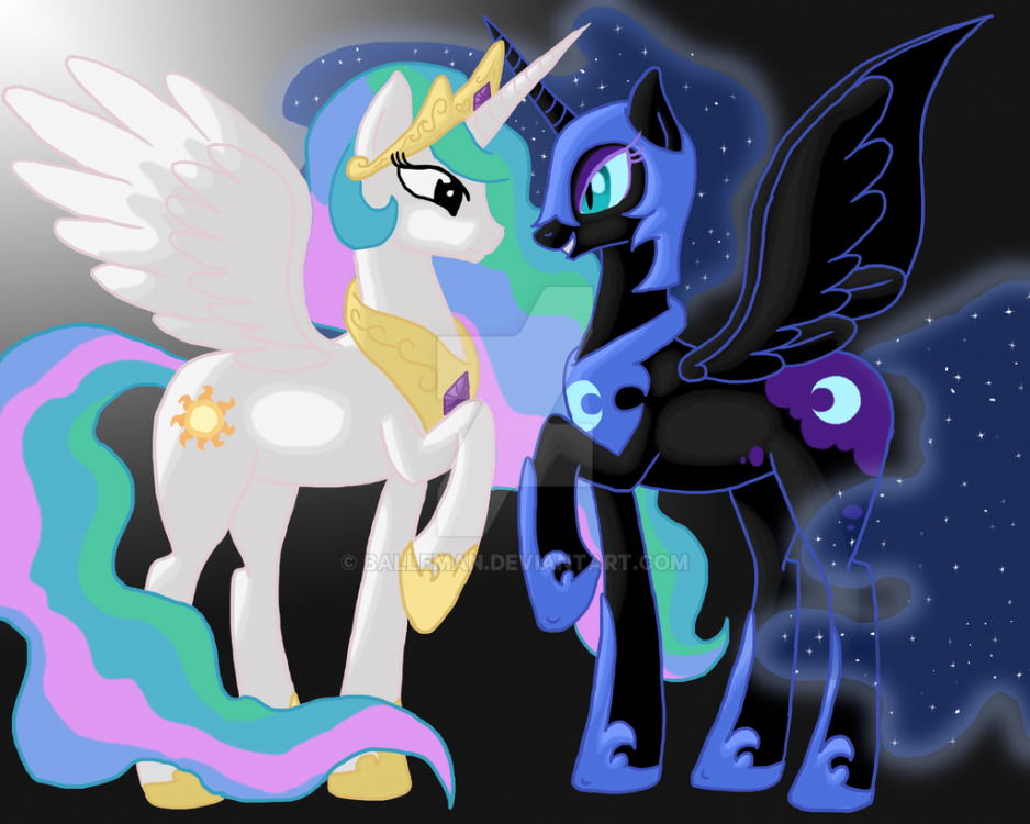 Image result for nightmare moon and celestia