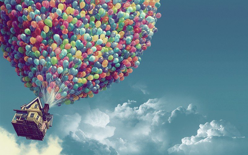 Clouds pixar houses up movie balloons skyscapes 1920x1200 wallpaper