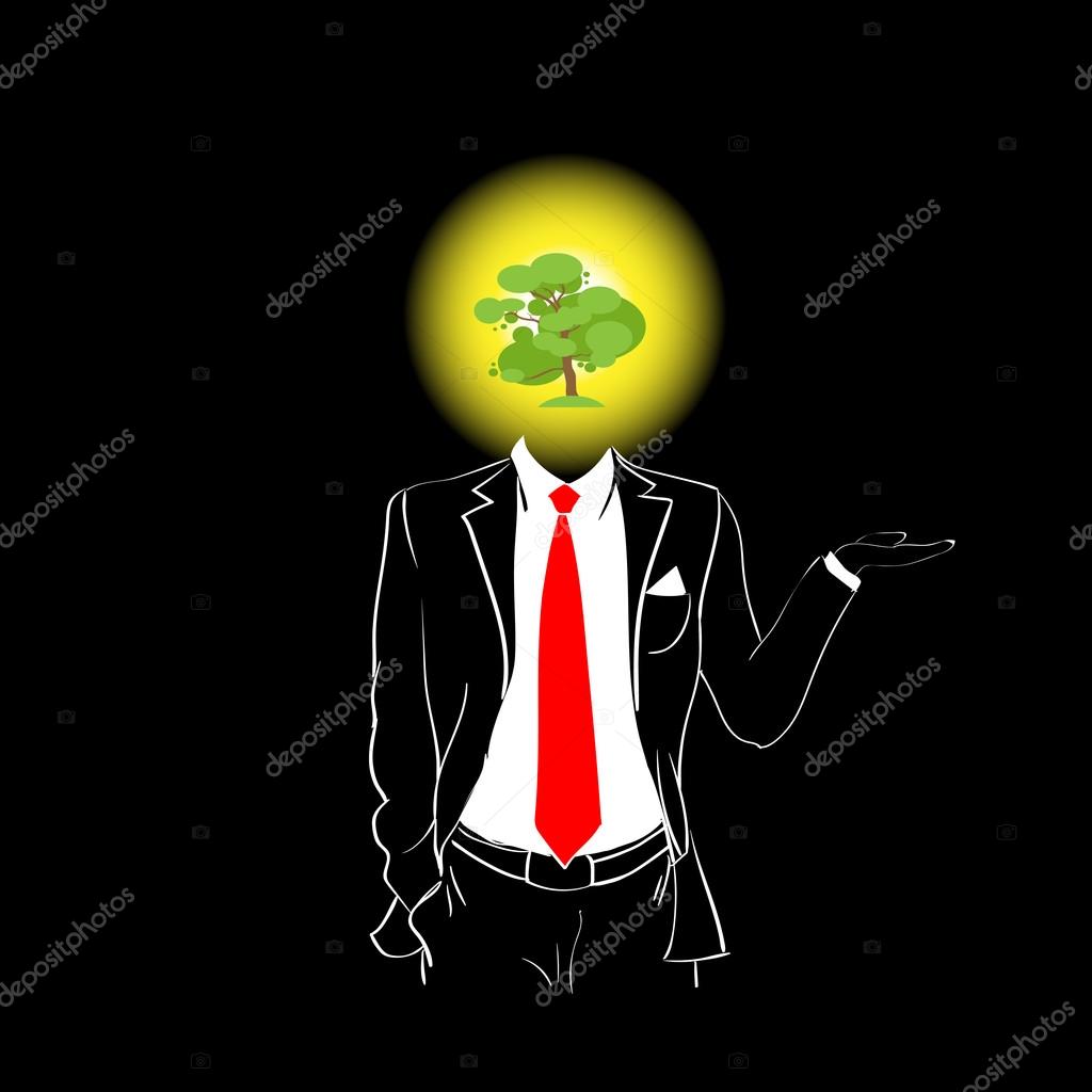 Man Silhouette Suit Red Tie Green Tree Head Concept â Stock Vector