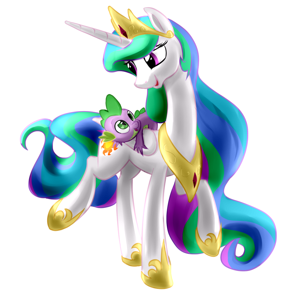e621 alpha_channel cutie_mark duo equine eyelashes feral friendship_is_magic green_eyes hair hooves horn mammal multicolored_hair my_little_pony nadnerbd princess_celestia_(mlp) purple_eyes simple_background smile spike_(mlp) transparent_background winged_unicorn wings
