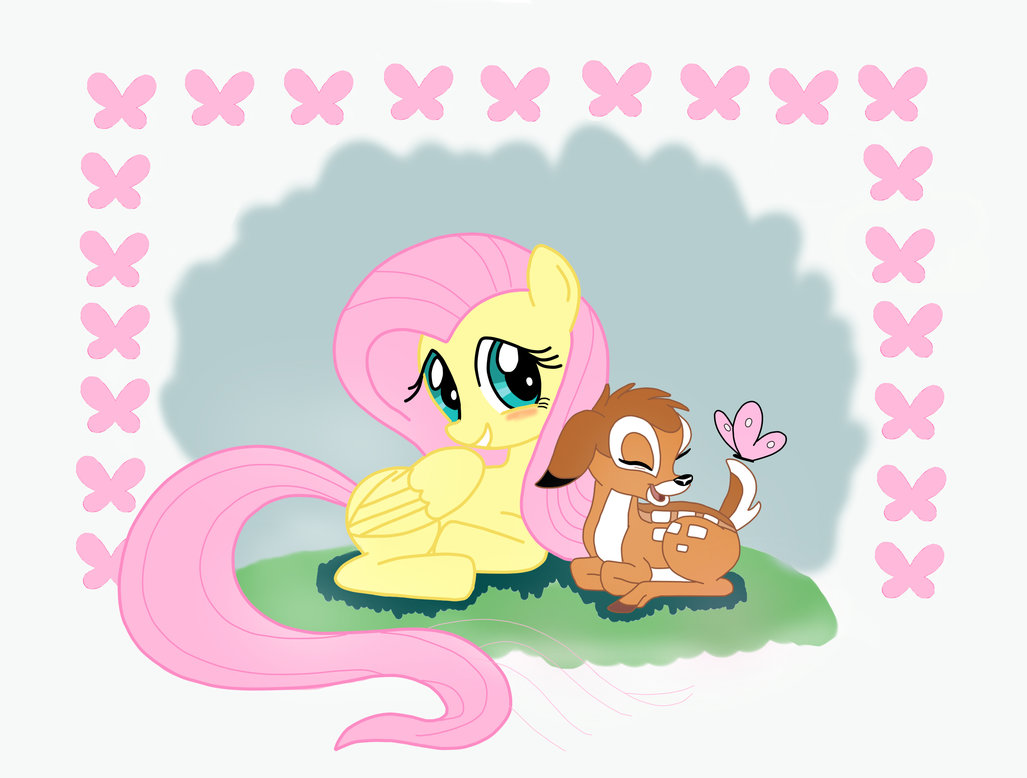 fluttershy__bambi_and_butterfly_by_antoy