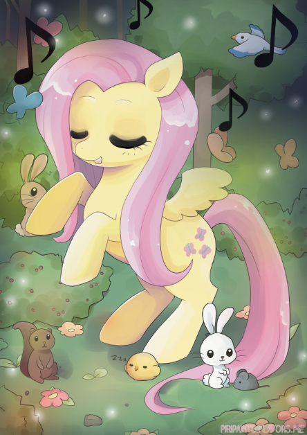 fluttershy_in_the_woods_by_piripaints-d9