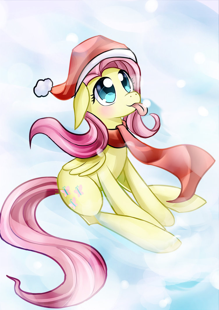 Fluttershy Tasting Snow by roshichen