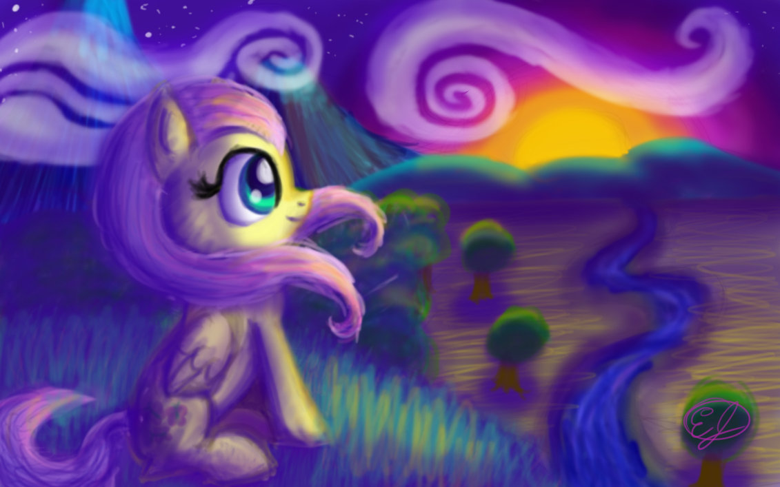 fluttershy_watches_the_sunset_by_easeldo
