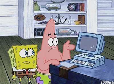 Image result for patrick slamming computer gif