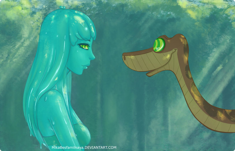 Green slime and Kaa by MikaBesfamilnaya