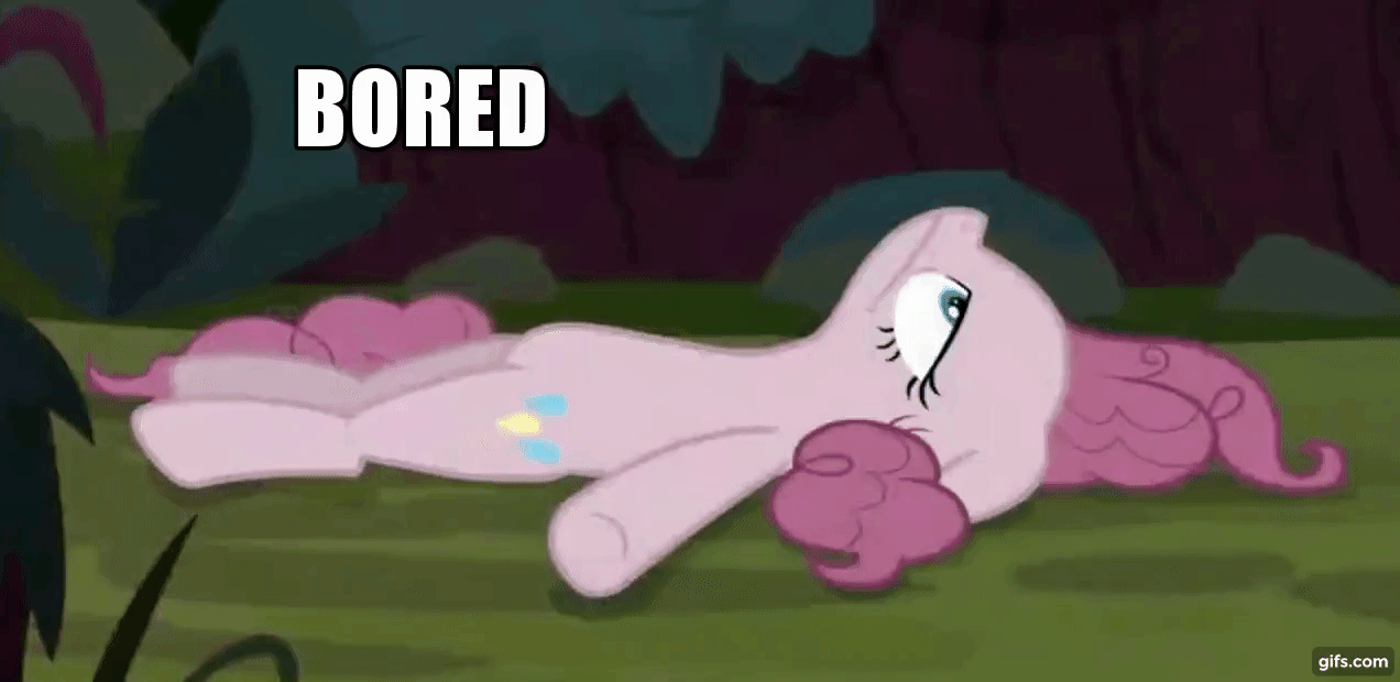 2003529 - animated, bored, boring, caption, clone, edit, edited screencap,  elongated body, forest, gif, gifs.com, image macro, mean pinkie pie, on the  floor, pony, safe, screencap, solo, text, the mean 6, tired - Derpibooru