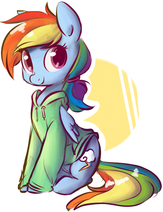 430568 - artist:php27, artist:rustydooks, clothes, cute, female, hoodie,  looking at you, mare, pegasus, pony, ponytail, rainbow dash, safe, solo -  Derpibooru